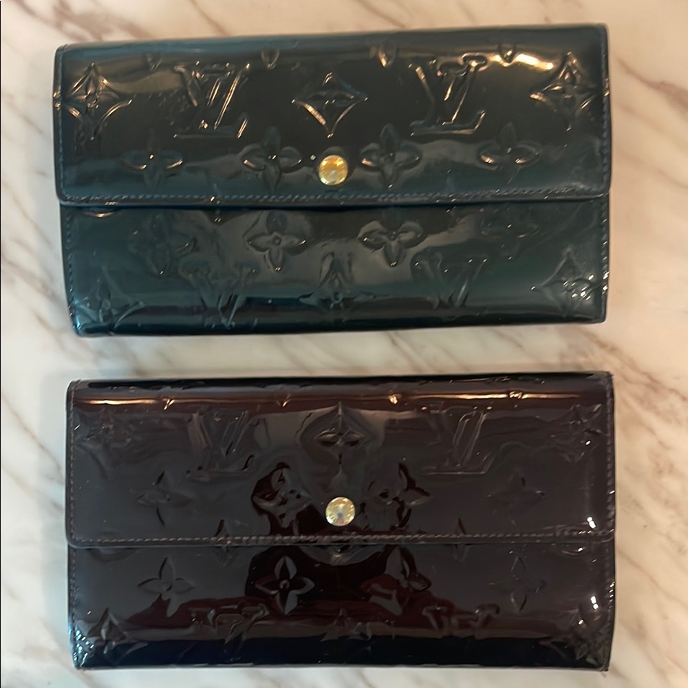 Louis Vuitton Vernis Merlot  and Teal Wallets Sleek Design